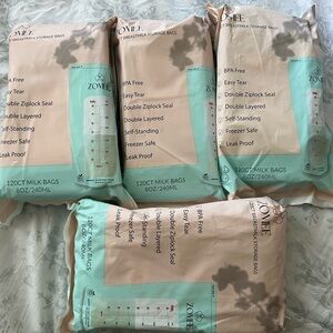Cream and Green Breastmilk Storage Bags